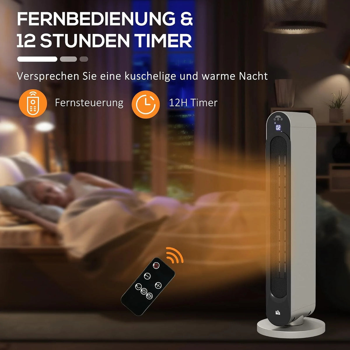 HOMCOM Nagrzewnica PTC ceramiczna 2200W, pilot, timer 12h