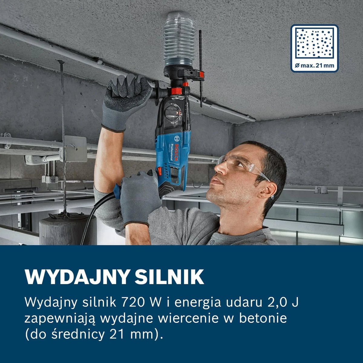 Bosch Professional Młot udarowo-obrotowy GBH 2-21 Professional (uchwyt SDS plus, rękojeść dodatkowa, sukno maszynowe, ogranicznik głębokości, walizka)