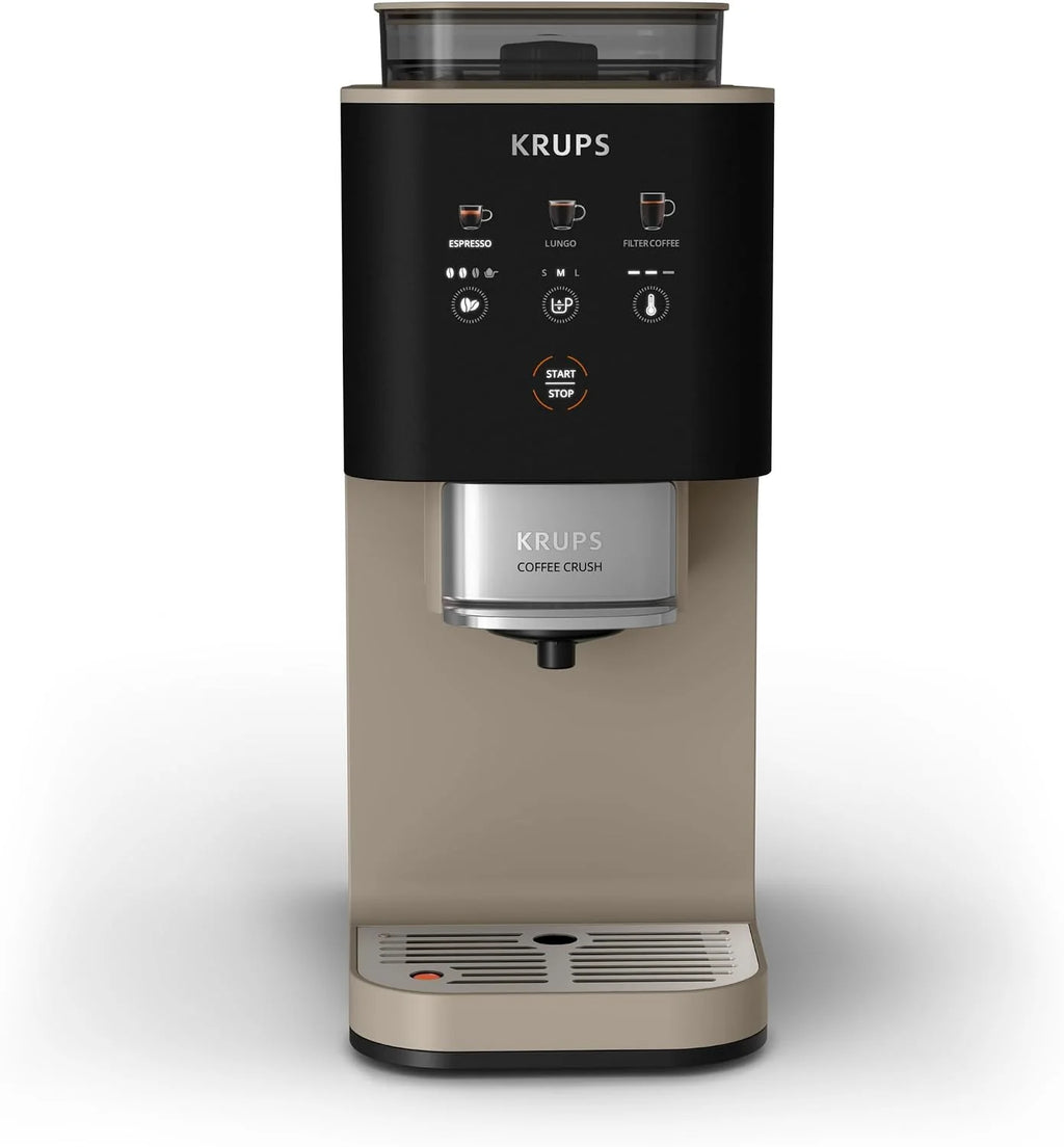 Krups Coffee Crush SA402AE0 Ekspres do kawy ciśnieniowy kolbowy z młynkiem, młynek ze stali nierdzewnej, tylko 15 cm szerokości, inteligentny panel sterowania, ciśnienie 15 barów