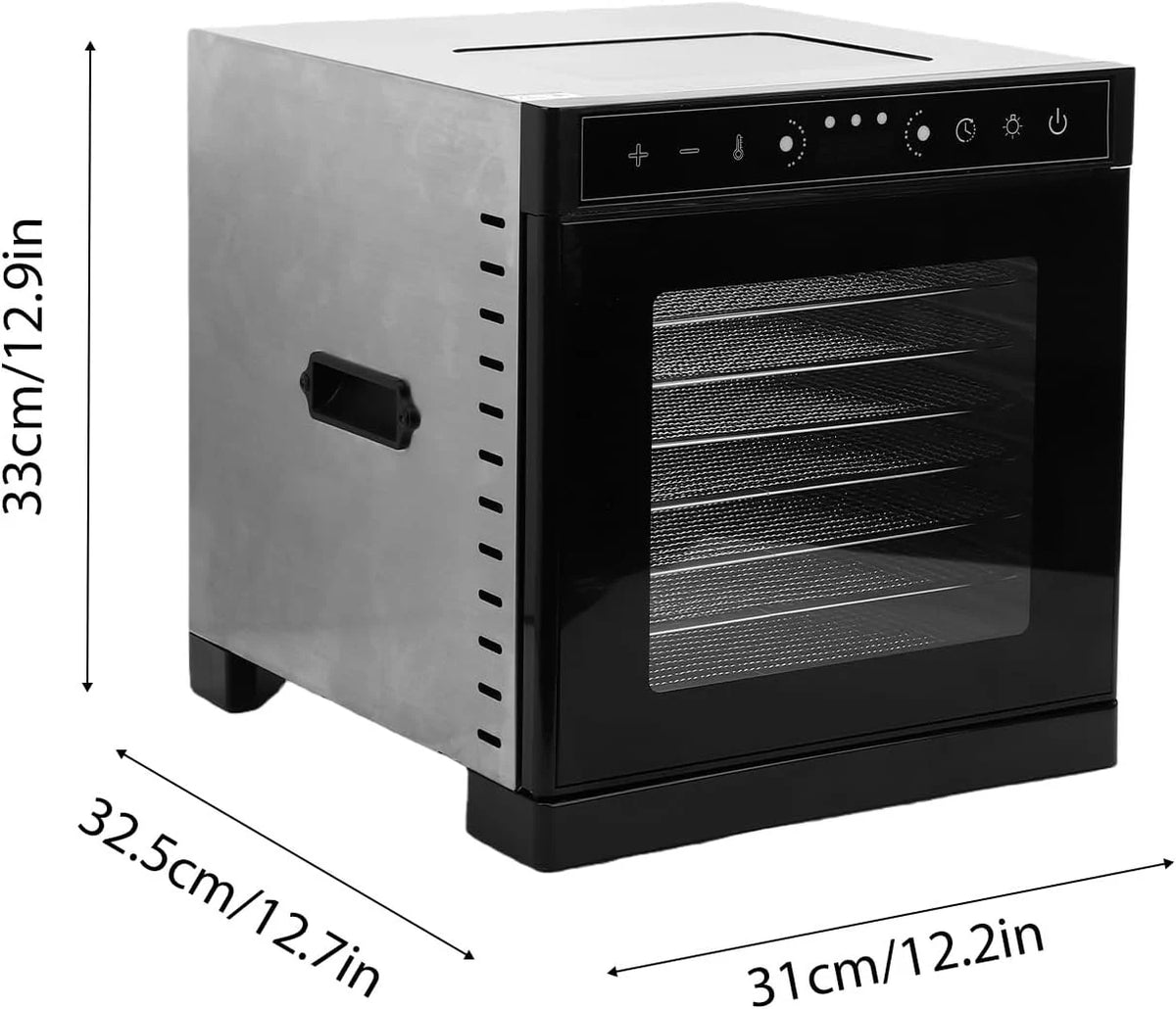 Suszarka do żywności z Okienkiem i Wbudowanym Oświetleniem, 8 Tac ze Stali Nierdzewnej Zegar Cyfrowy Regulowana Temperatura od 30 ℃ do 90 ℃ Suszonej Wołowiny, Owoców (Wtyczka UE 220 V)