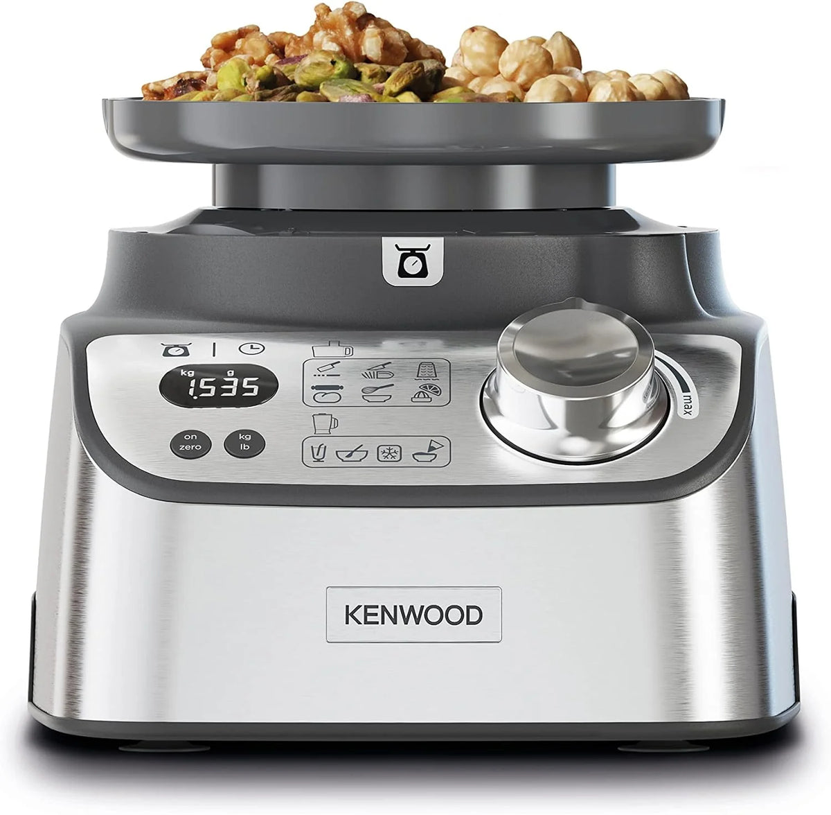 Kenwood Küchengeräte MultiPro XL Weigh+ FDM72.990SS kompaktowy robot kuchenny ze zintegrowaną wagą i timerem, ExpressDice, pojemnik roboczy 3 l, zmienna prędkość, otwór wlewu XL, 1000 W, srebrny