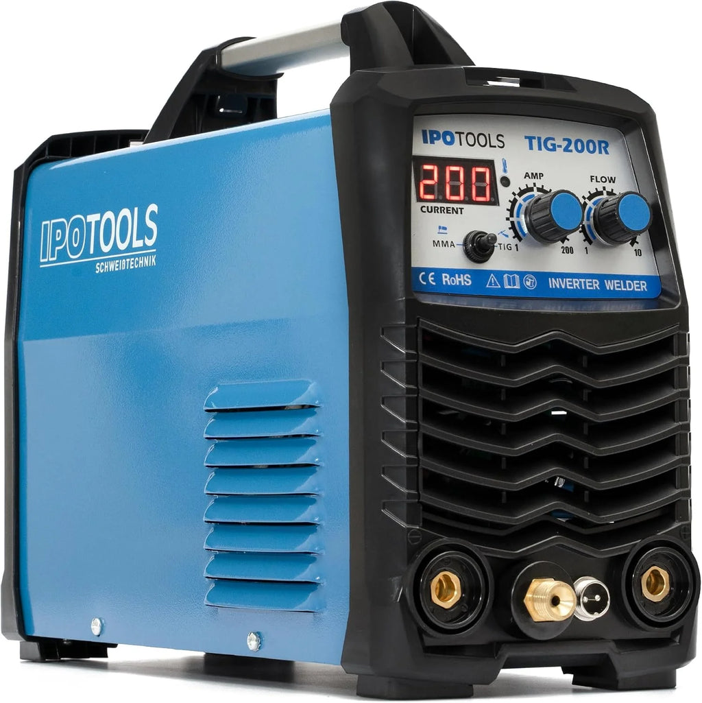 IPOTOOLS TIG-200R spawarka TIG WIG DC – spawarka TIG WIG 200 A, w pełni cyfrowa spawarka inwertorowa z cyfrowym wyświetlaczem LCD, zapłon HF, MMA E-Hand IGBT