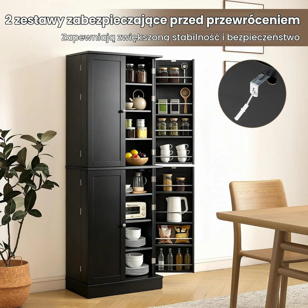 COSTWAY Szafka kuchenna wysoka, szafka na zapasy 170 cm (czarna)