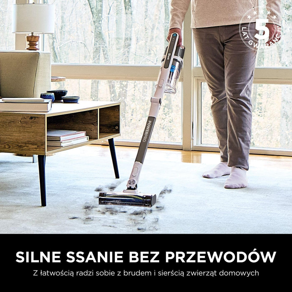 Shark PowerPro Odkurzacz bezprzewodowy, FloorDetect, Anti-Hair Wrap, Anti-Allergen Complete Seal, lekki, elastyczny, tryb ręczny, czas pracy 50 min, pojemnik na kurz XL, metaliczny (java), IZ380EUT