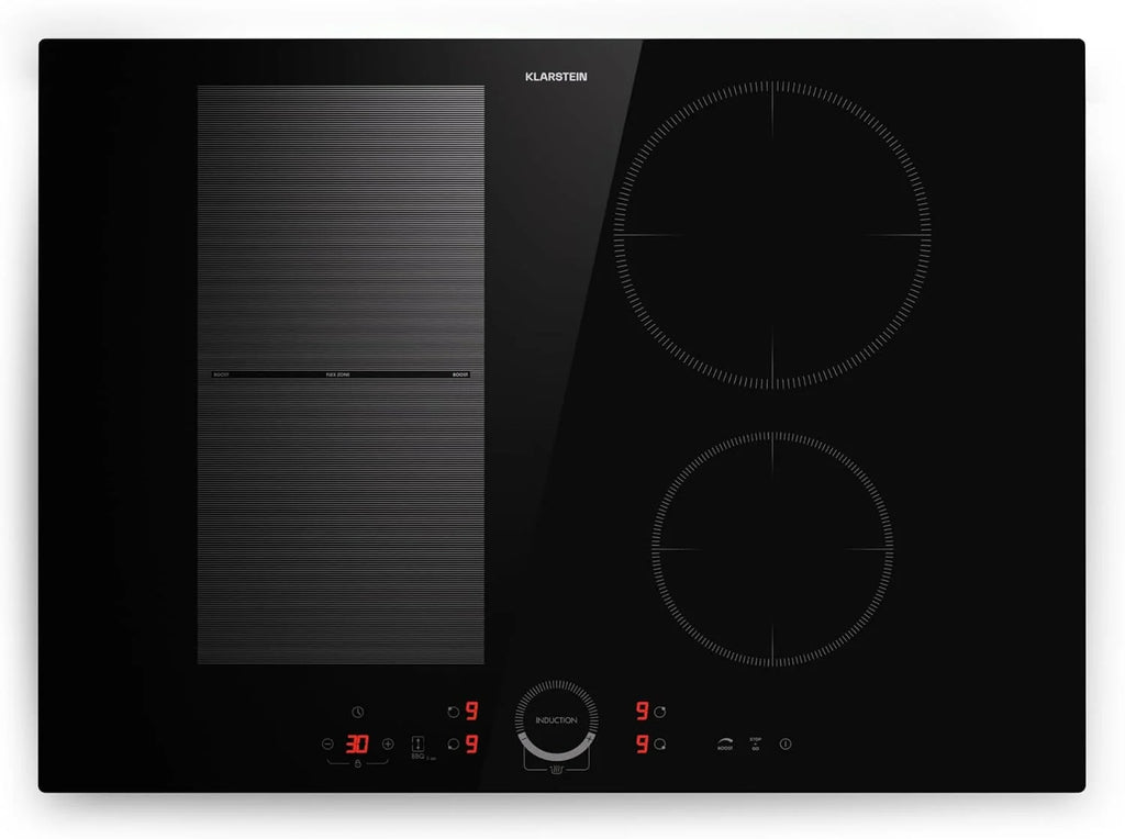 Klarstein Płyta indukcyjna, płyta kuchenna z ceramiki szklanej, 7000 W, płyta indukcyjna z 4 płytami, płyta indukcyjna do zabudowy z ekranem dotykowym i timerem, nowoczesne płyty grzewcze z