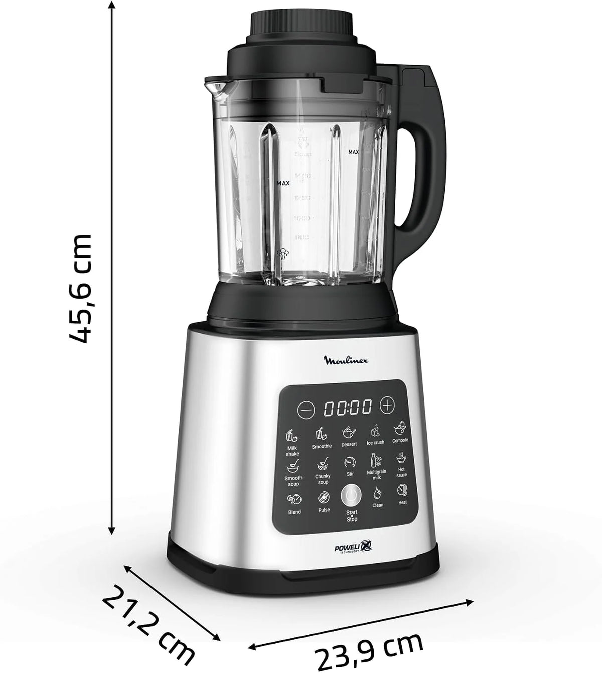 Moulinex Blender grzewczy, 1400 W, 10 automatycznych programów, zdejmowane ostrza, funkcja głębokiego czyszczenia, kosz parowy, Perfectmix Cook LM83SD10, metal
