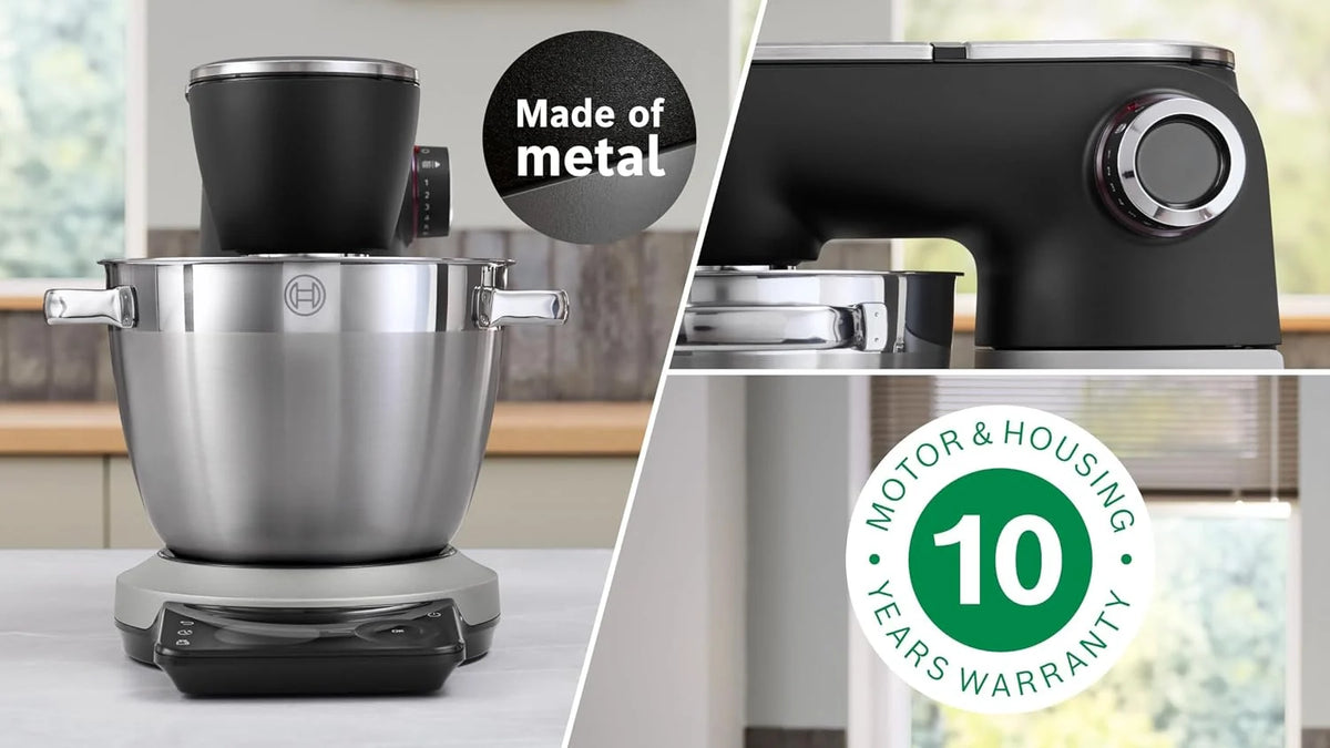 Bosch, robot kuchenny Serie 8, z wagą, silnik 1800 W chłodzony powietrzem, system mieszania planetarnego 3D, zestaw cukierniczya, misa 6,0 l, dodatkowa misa, metalowa obudowa, MUMS8ZS18