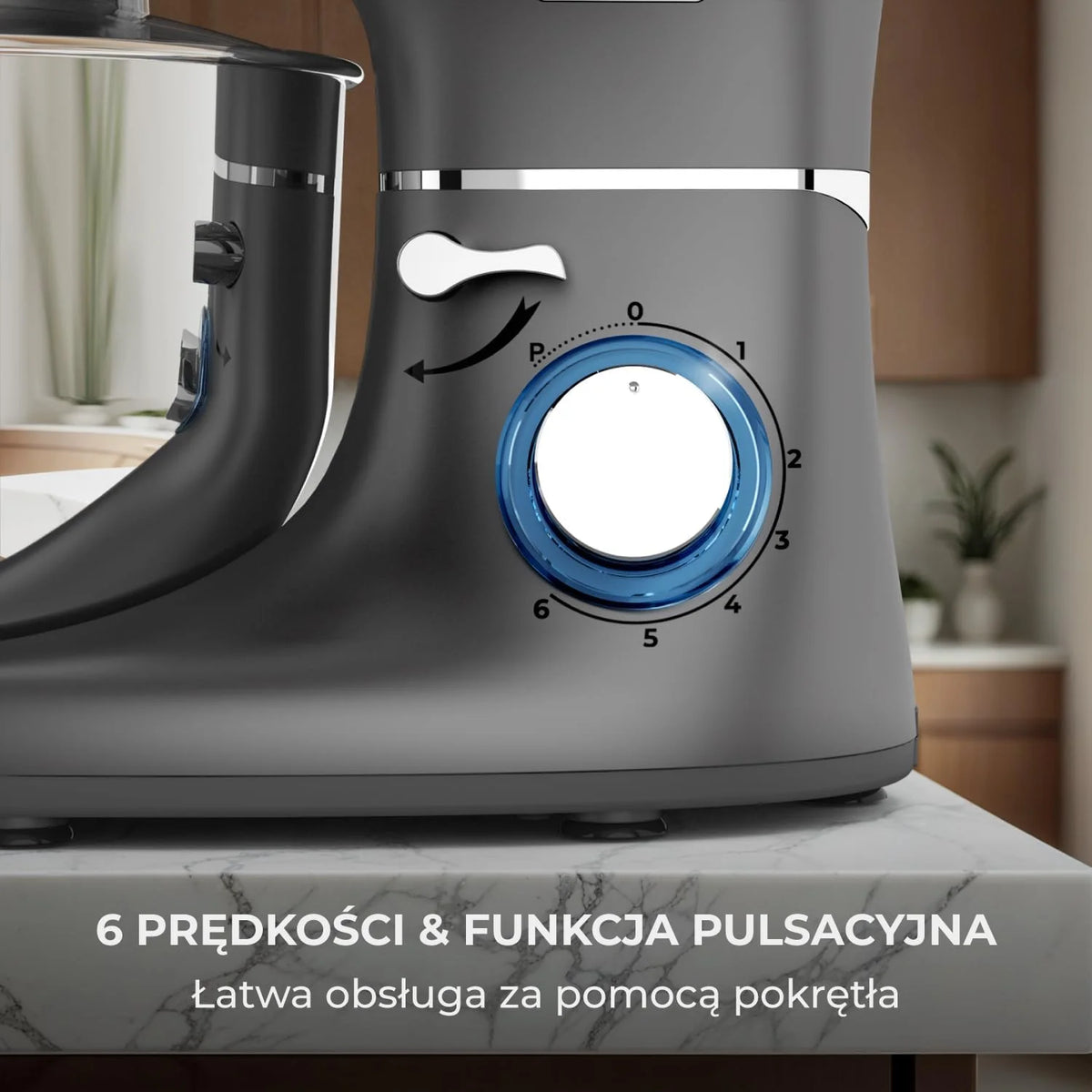 Robot kuchenny - 2000 W - miska do mieszania ze stali nierdzewnej (6,2 l) - mikser kuchenny z mieszania, hakiem do zagniatania, trzepaczką i ochroną przed pryskaniem - w zestawie