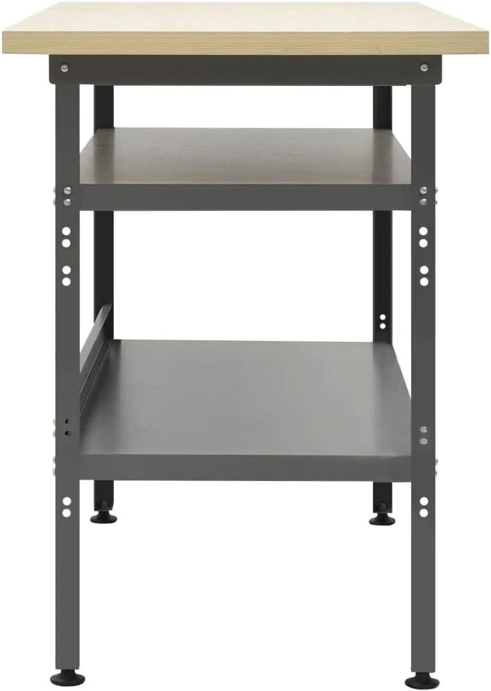 LAPOOH Stół warsztatowy, szary, 120 x 60 x 85 cm, stal, stół warsztatowy, stół roboczy, stacja robocza, panel narzędziowy, organizer, przechowywanie narzędzi, 145344