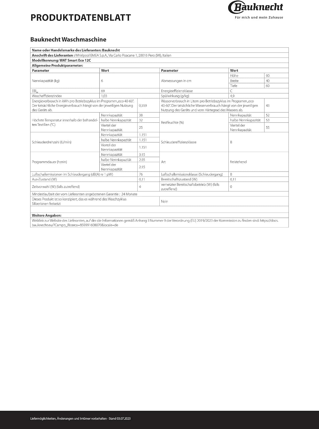 Bauknecht WAT Smart Eco 12C pralka ładowana od góry/6 kg/1200 obr./min., krótki 30'/FreshFinish/intensywne płukanie, ochrona przed wodą wielokrotnego użytku, oszczędność energii, program wełny, wybór