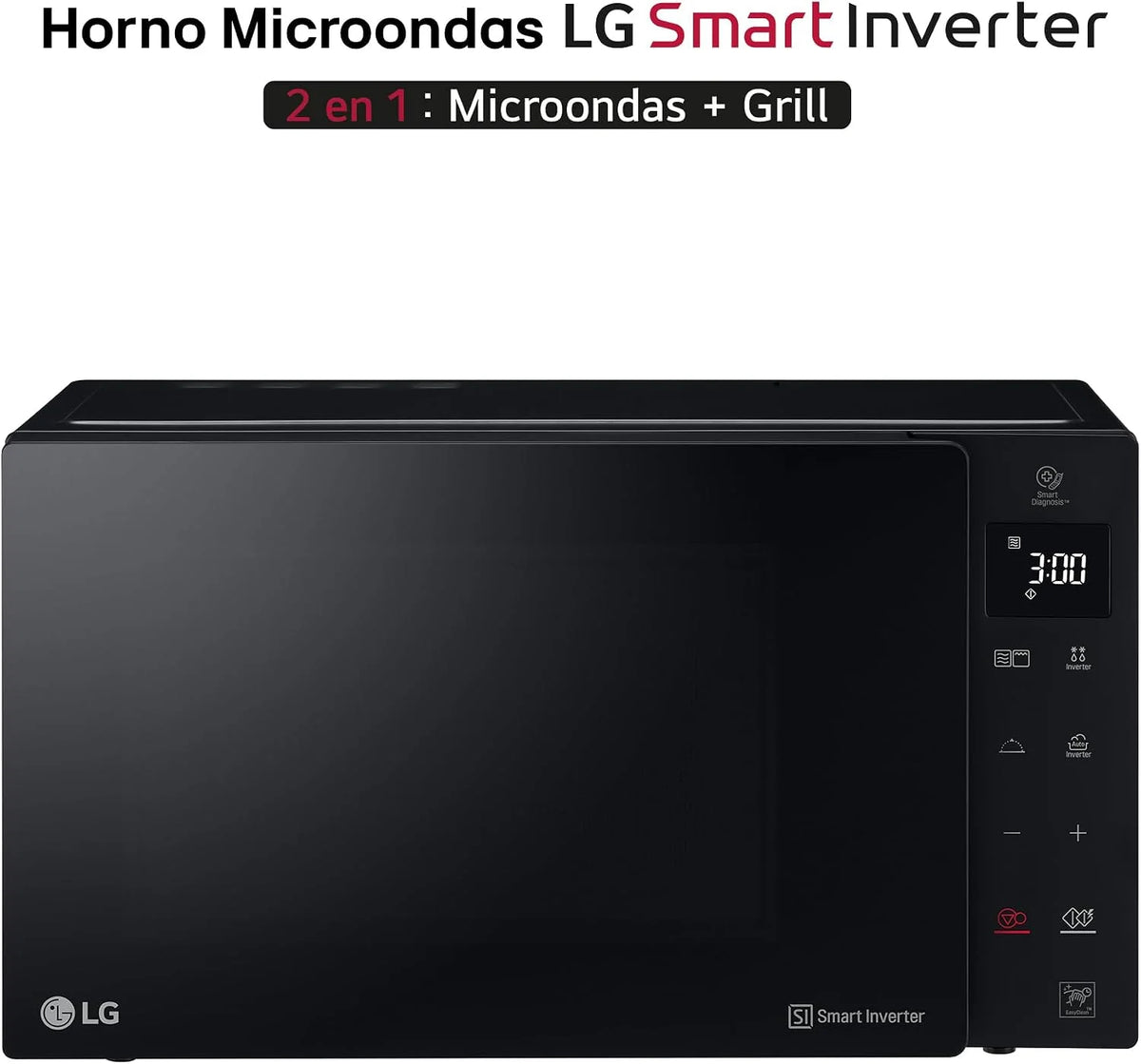 LG MH6535GDS Kuchenka mikrofalowa z grillem i inteligentnym falownikiem, 25 l, 1000 W, grill 900 W, automatyczne programy, Easy Clean, czarna