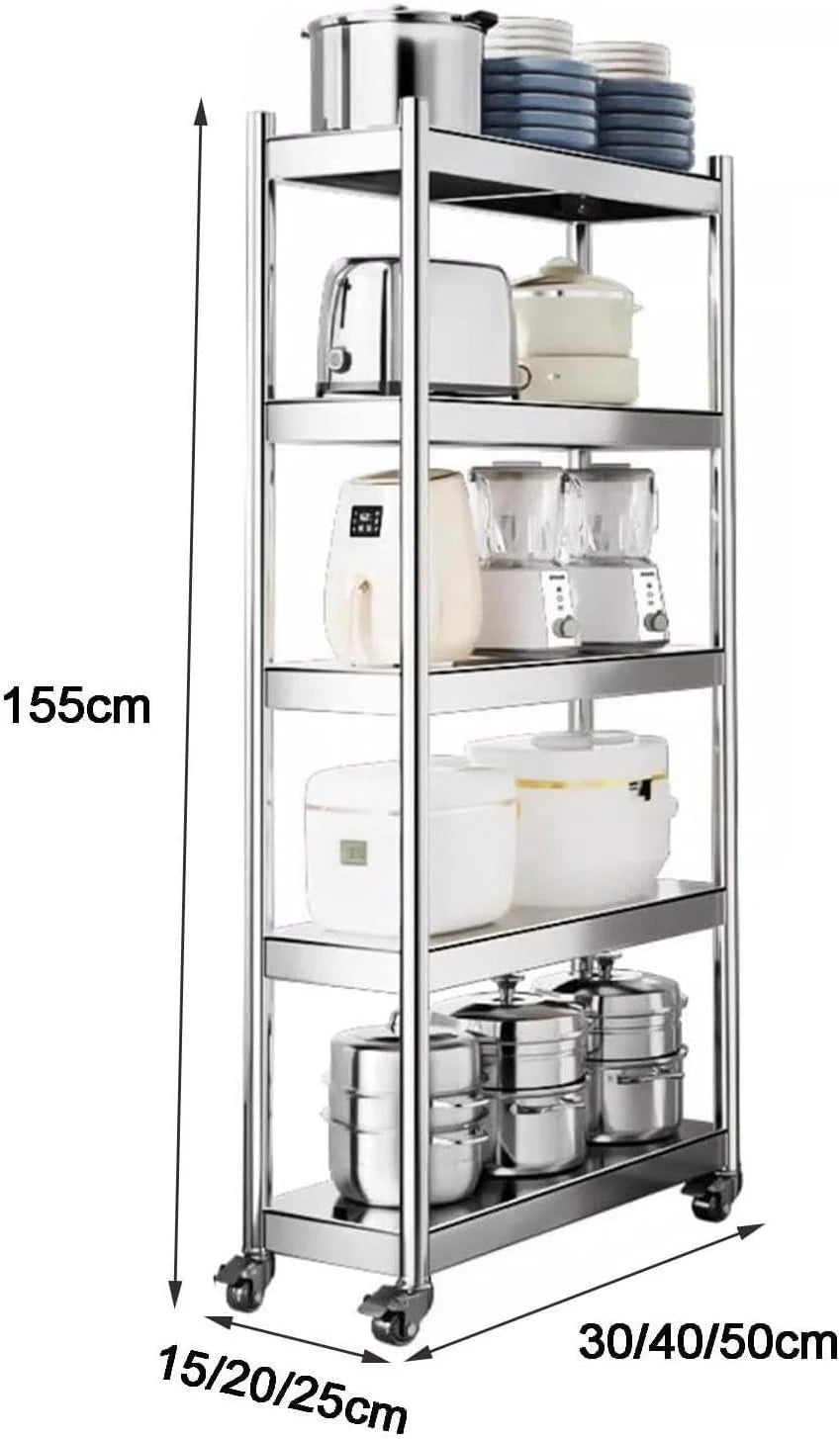 Wąski wózek rolujący ze stali nierdzewnej 3 poziom Slim Utility Shelf z kółkami do kuchni Łazienka Lodówka Side Space Saving Storage Organizer Mobile Spice Rack Home Office