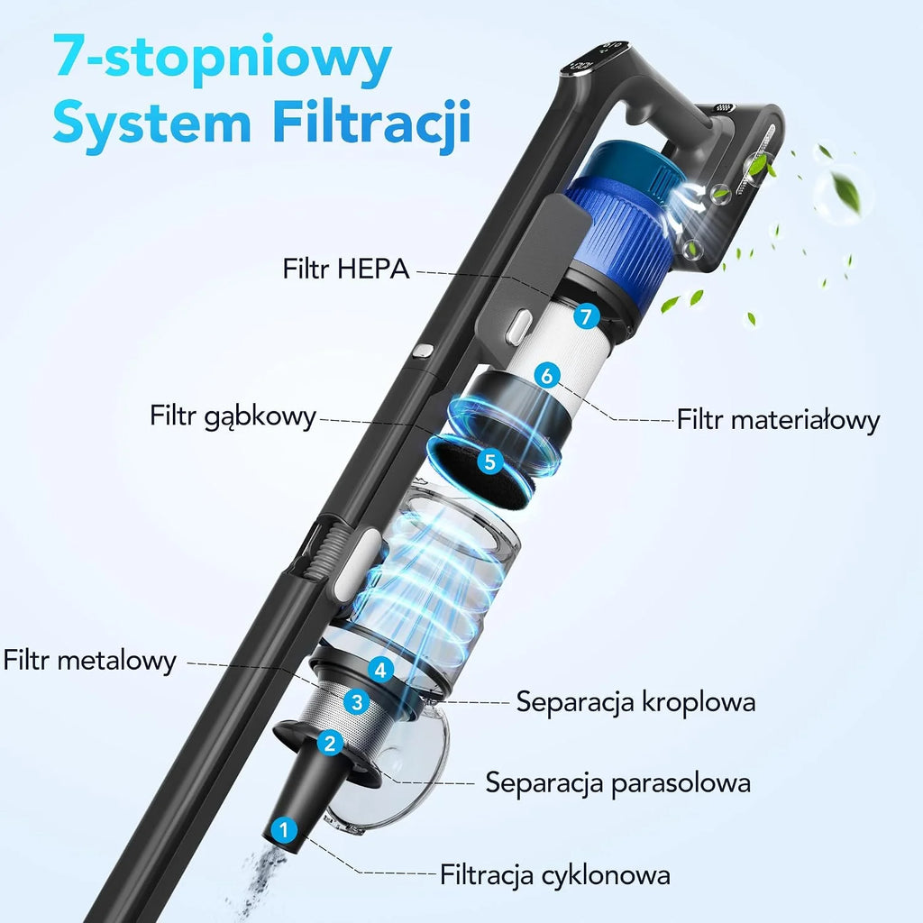 Greenote GSC80 Bezprzewodowy Odkurzacz Pionowy 45KPa/600W, ze Stacją Ładowania, Czas Pracy do 60 Min, Składana Rura, Ekran Dotykowy, Szczotka Anti-Tangle do Sierści Zwierząt, Dywany i Twarde Podłogi