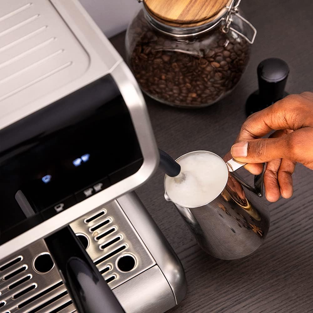 Cecotec Ekspres do kawy z podwójnym wyjściem Power Espresso 20 Barista Cream. 1550 W, 20 prętów, zbiornik na ziarna kawy 250g, młynek z 30 poziomami mielenia, termoblok, zbiornik na wodę 2.5 L
