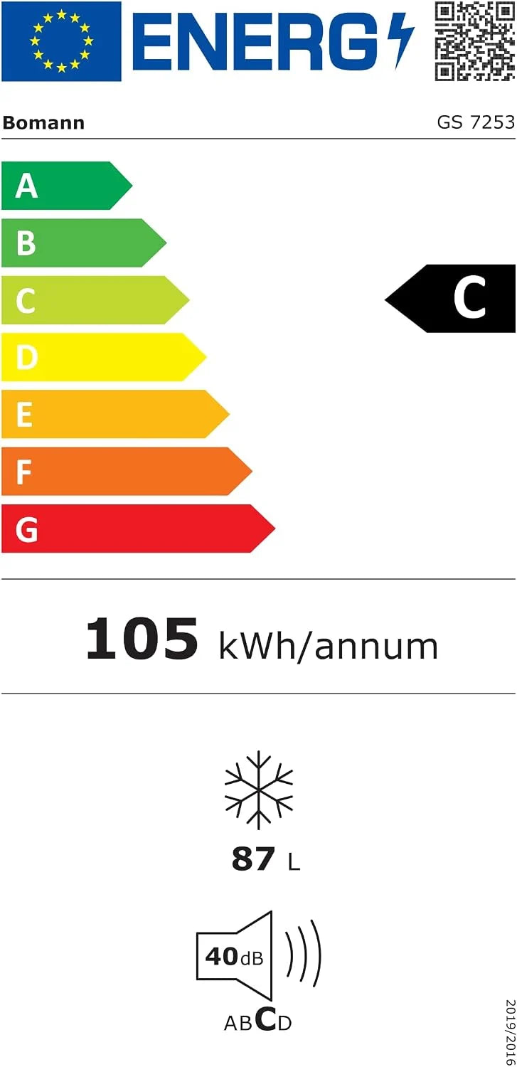 Zamrażarka Bomann®, 87 l, Energooszczędna, cicha i kompaktowa, ≤ -18 °C, płynna regulacja, 3 szuflady i tacka na kostki lodu, 4-gwiazdkowa zamrażarka, odwracalne zawiasy drzwi, Stal nierdzewna GS 7253