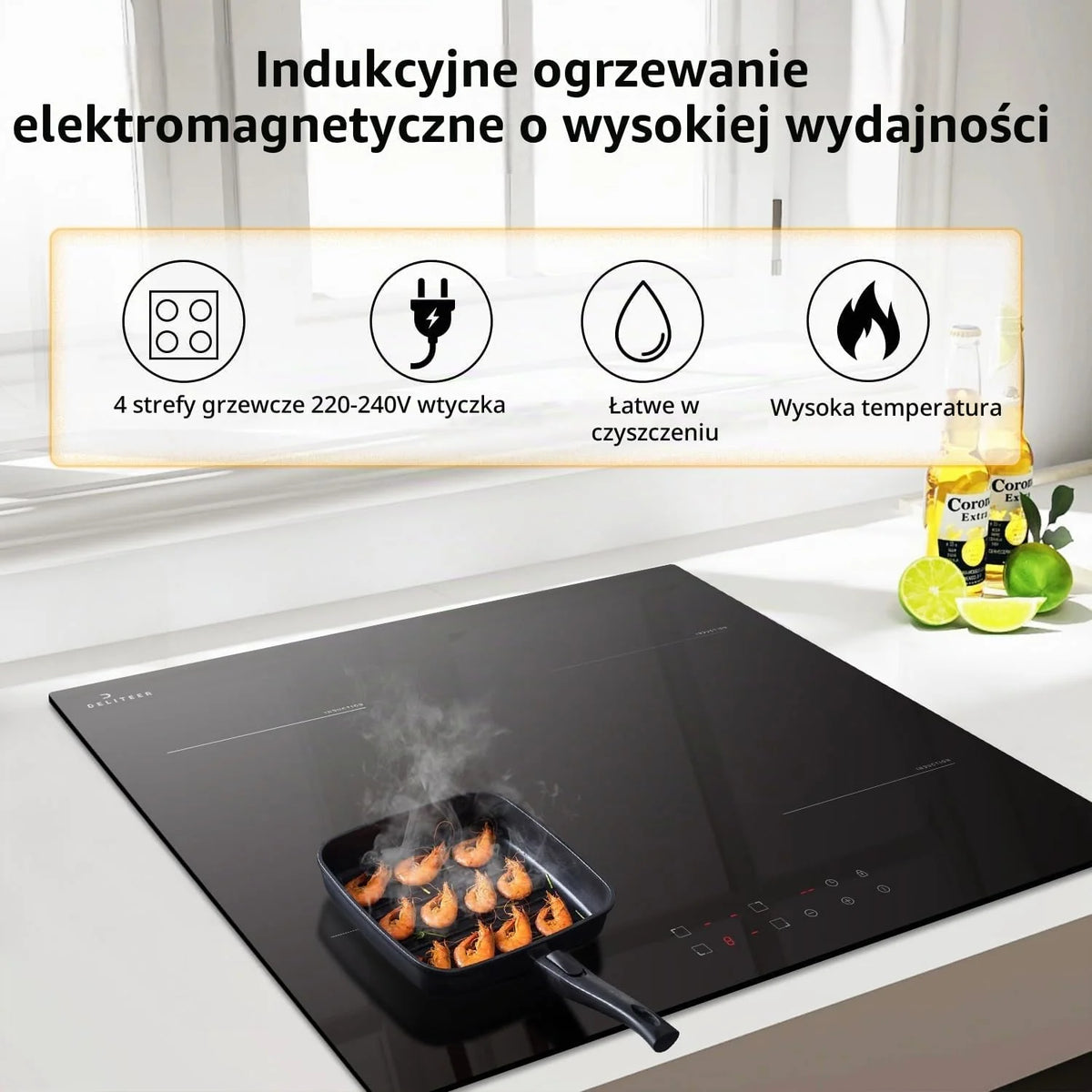 Płyta indukcyjna 4 płyty z wtyczką, indukcyjna płyta kuchenna Autark 16 A, gniazdo wtykowe 3500 W, 59 cm do zabudowy, płyta kuchenna, 4 płyty grzewcze, blokada bezpieczeństwa, 220 V