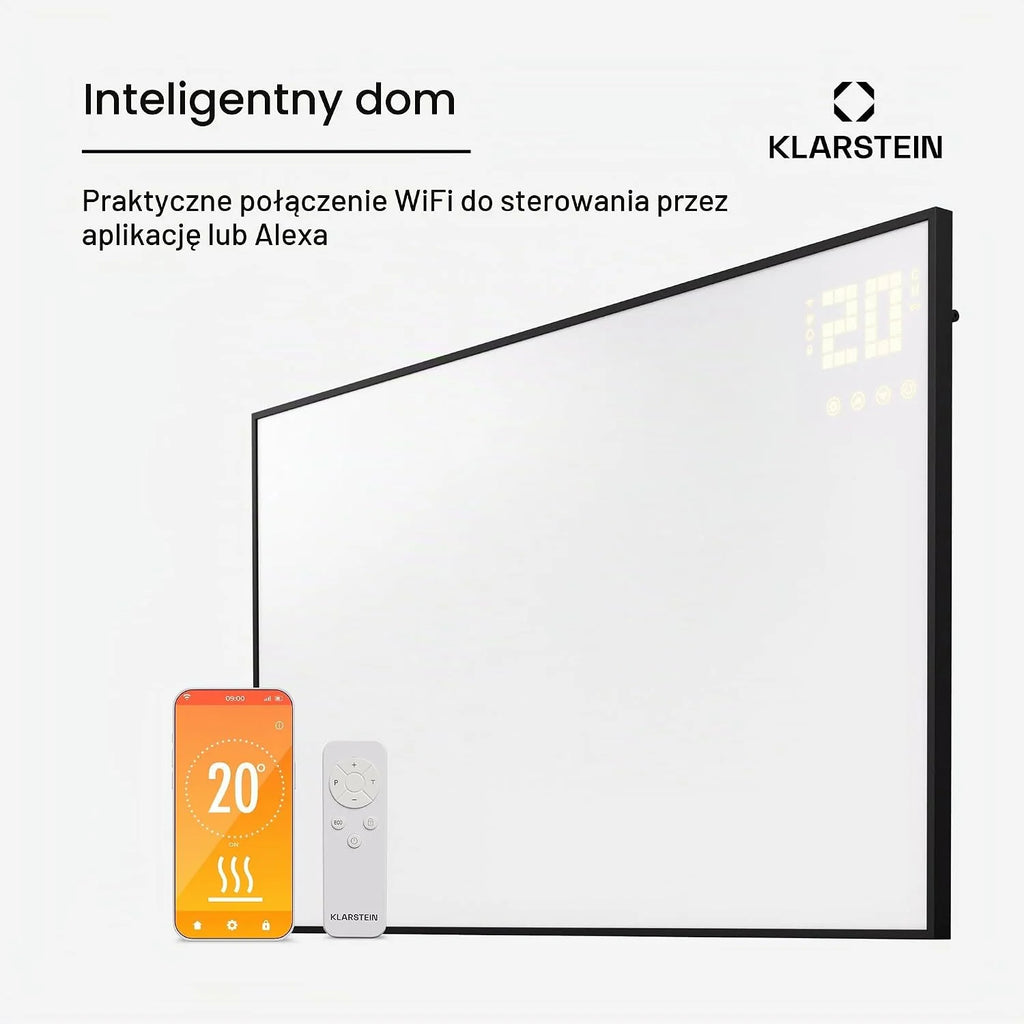 Klarstein Ogrzewanie na podczerwień z termostatem, 600W grzejnik elektryczny, IR ze sterowaniem aplikacją i wykrywaniem otwartego okna, Grzejnik do pomieszczeń wilgotnych bez CO2
