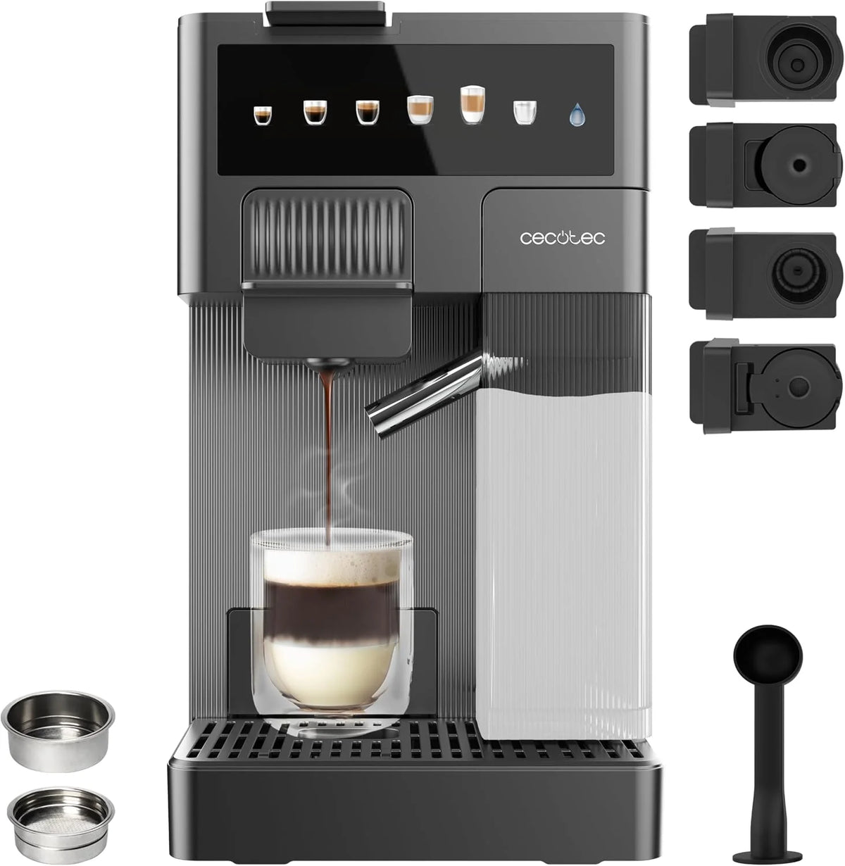 Cecotec Ekspres do kawy espresso, ekspres do kawy FreeStyle Latte T. 1350 W, 20 bar, zbiornik na wodę 1,6 l i 400 ml mleka, kompatybilny z kawą mieloną, Dolce Gusto, Nespresso i K-Fee