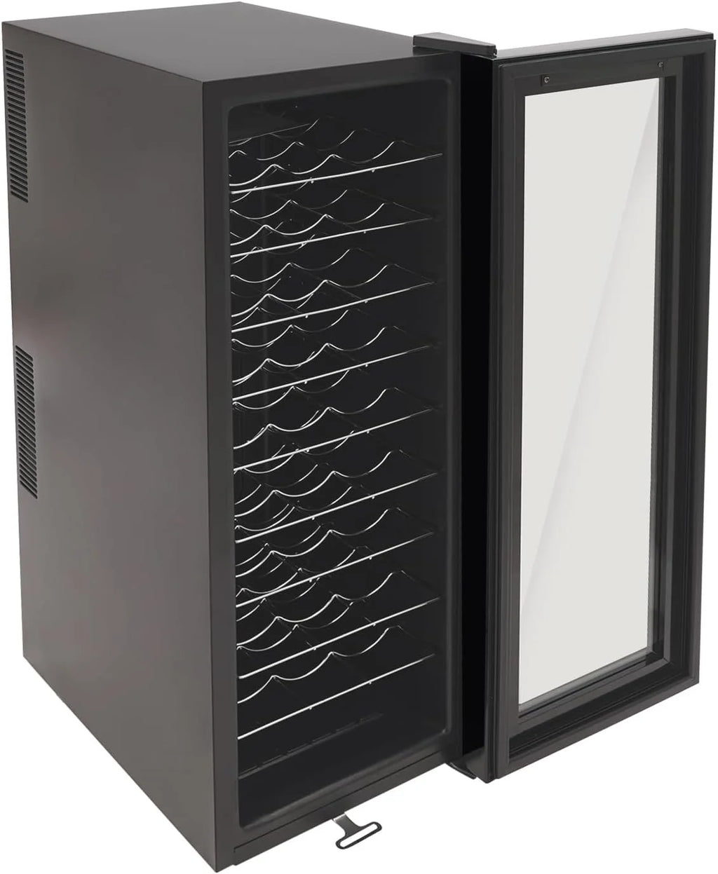 Lodówka na wino, 30 butelek, 90 l, oświetlenie LED, chłodziarka do wina, ekran dotykowy, wzmocnione szklane drzwi, wolnostojąca, zakres temperatur 12-18°C, 50,5 x 34,5 x 98,5 cm