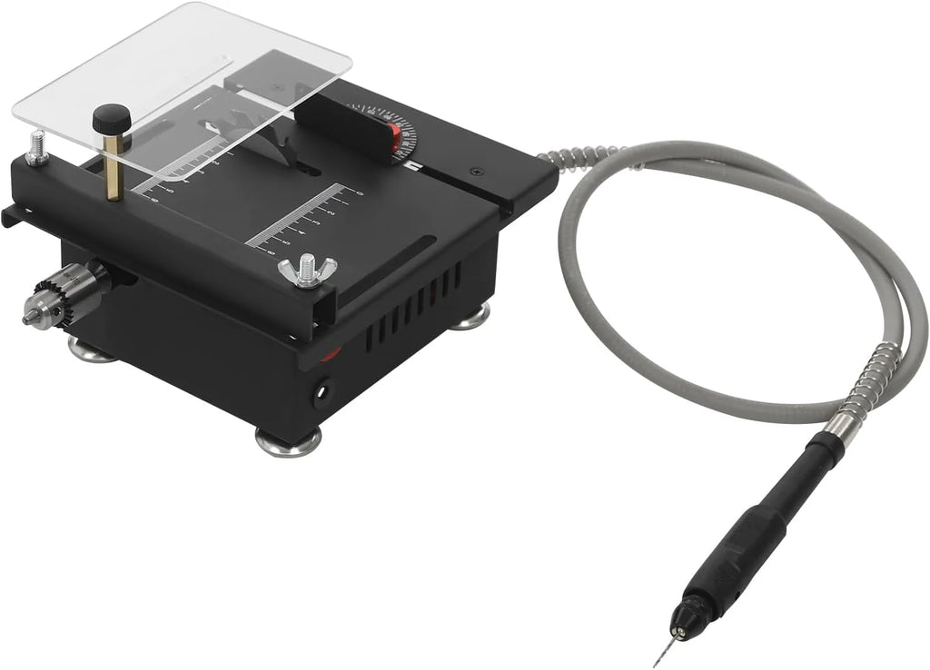 Mini stołowa pilarka tarczowa, 100 W, elektryczna piła stołowa, 7-biegowy zasilacz sieciowy, regulowany, precyzyjny, do cięcia, szlifowania, grawerowania i wiercenia