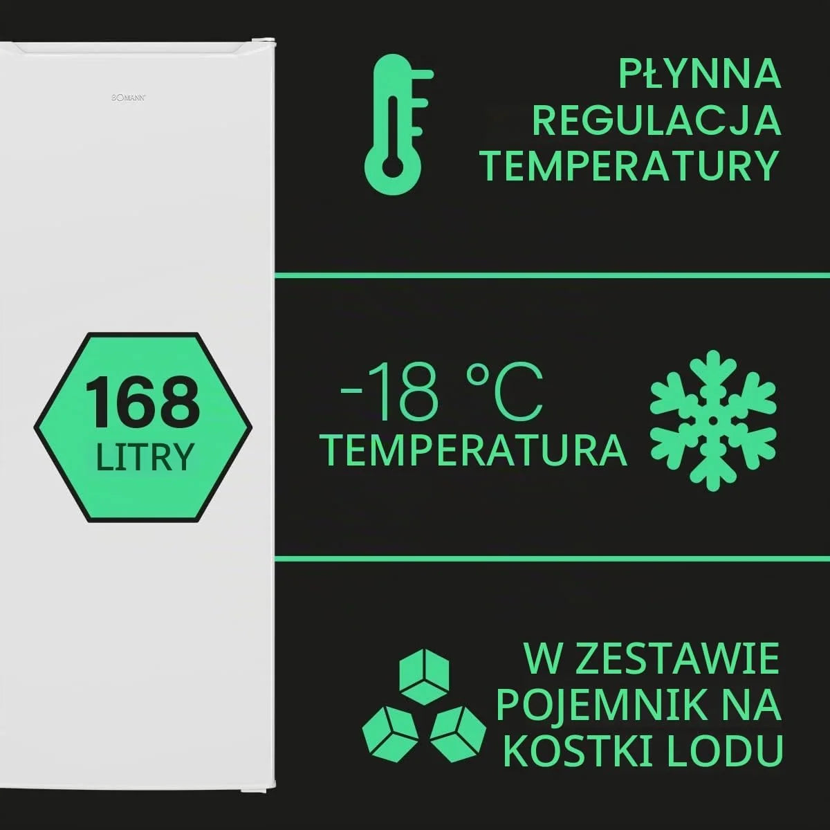 Zamrażarka Bomann®, Zamrażarka głębokiego mrożenia, Zamrażarka, Pojemność 168 litrów, Odwracalne zawiasy drzwi, Komora zamrażarki 4-gwiazdkowa, GS 7340, kolor biały
