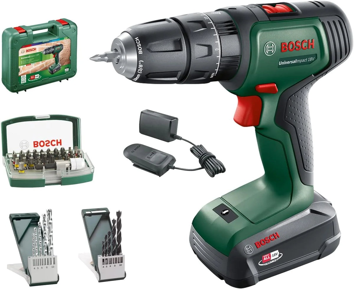 Bosch akumulatorowa wiertarko-wkrętarka udarowa UniversalImpact 18V (1 akumulator, system 18V, walizka) – Amazon Edition