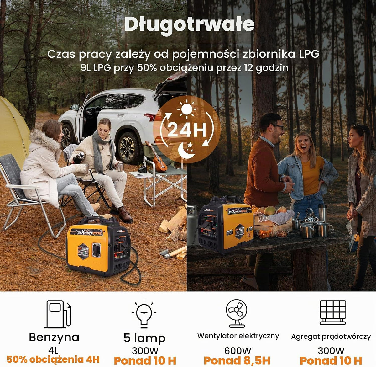maXpeedingrods 3500 W LPG/benzynowy, inwertorowy generator prądu, generator prądu Dual Fuel, awaryjny agregat prądotwórczy z gniazdem 230 V/16 A; 2 x porty USB na kemping, podróż, do aktywności na
