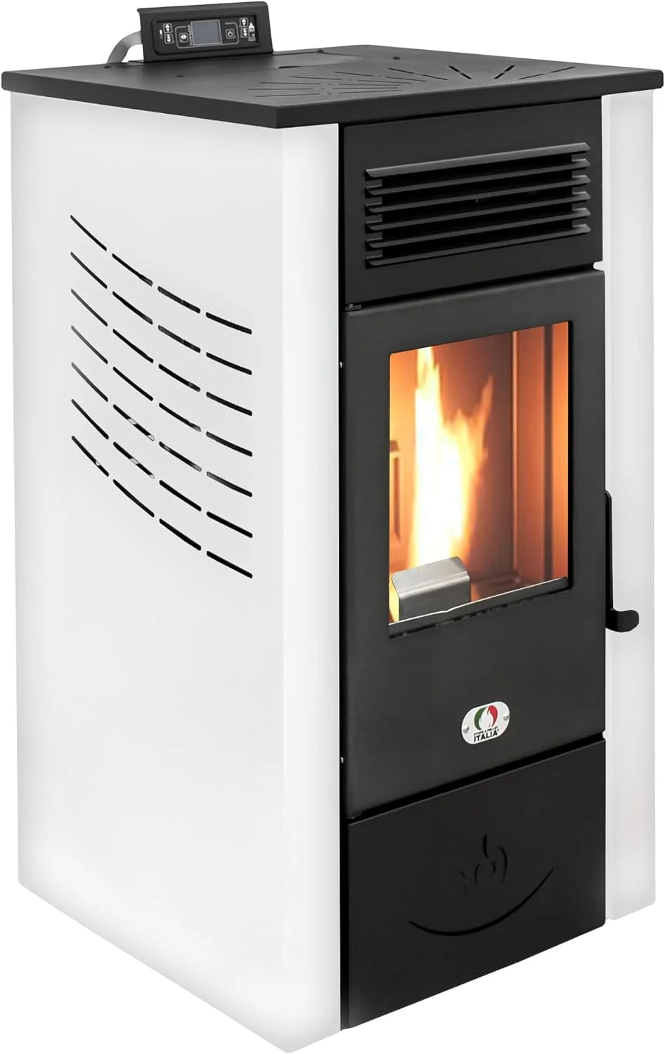 STUFE A PELLET ITALIA Canada 14 kW | wydajność pieca na pellet 89%, ogrzewa 130 m², autonomia 15 godzin, programowalna, 5 prędkości i poziomów mocy, 24 miesiące , kolor biały