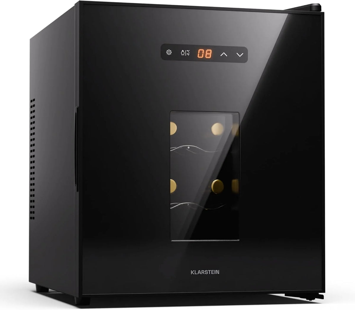 Klarstein Freistehender Weinkühlschrank, 1 Zonen Getränkekühlschrank Klein, Kleiner Weinschrank, Wein-Kühlschrank mit Glastür, Leiser Flaschenkühlschrank für Wein & Bier, 5-22°C, 16 Flaschen