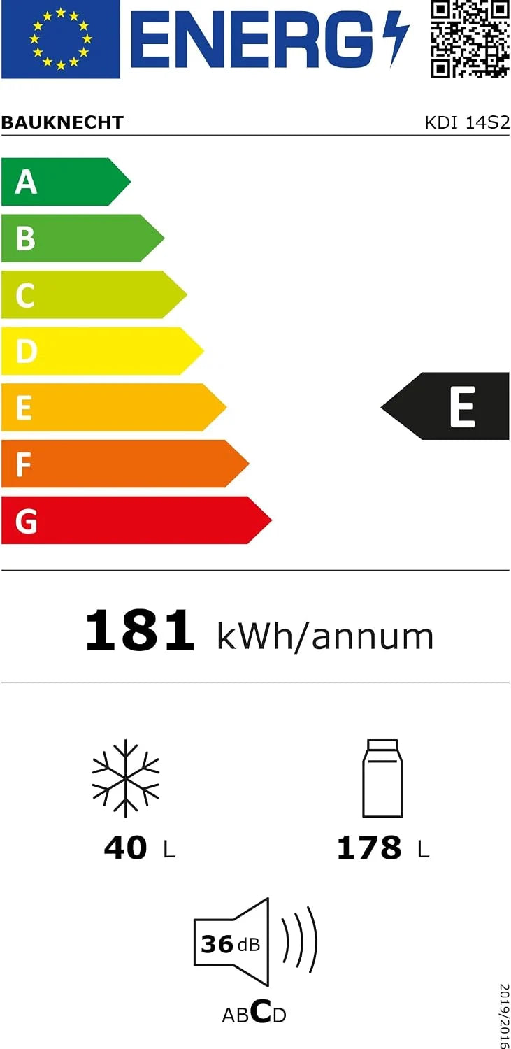 Bauknecht KDI 14S2 lodówko-zamrażarka do zabudowy, klasa efektywności energetycznej: E, nisza 145, elektroniczna regulacja temperatury, oświetlenie LED, automatyczne rozmrażanie w części chłodzącej