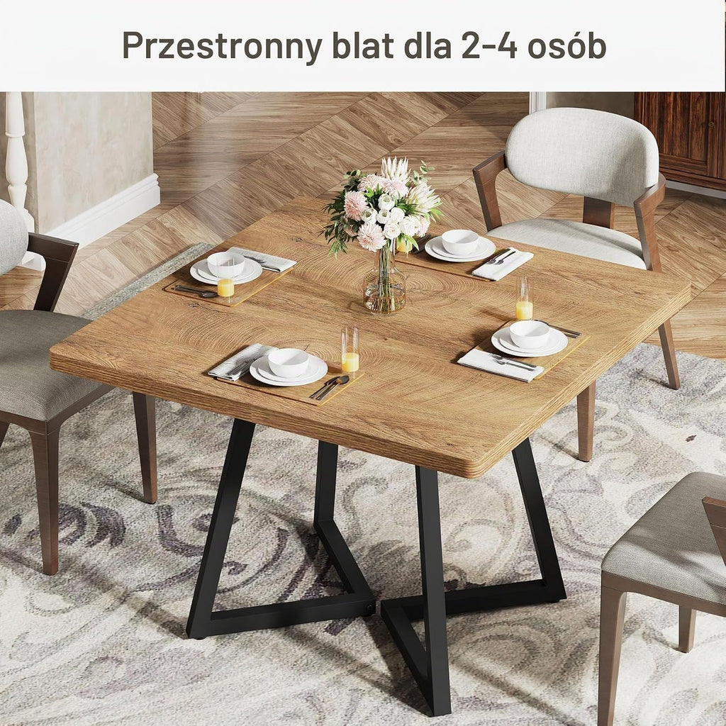 Tribesigns Stół jadalny – Mały stół do kuchni i jadalni, 80 x 80 cm, 4-osobowy, styl industrialny z metalowymi nogami (naturalny i czarny)