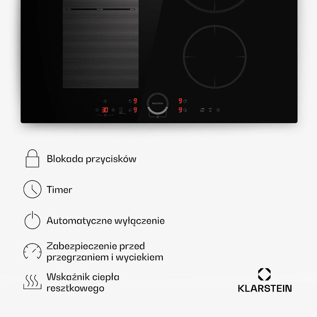 Klarstein Płyta indukcyjna, płyta kuchenna z ceramiki szklanej, 7000 W, płyta indukcyjna z 4 płytami, płyta indukcyjna do zabudowy z ekranem dotykowym i timerem, nowoczesne płyty grzewcze z