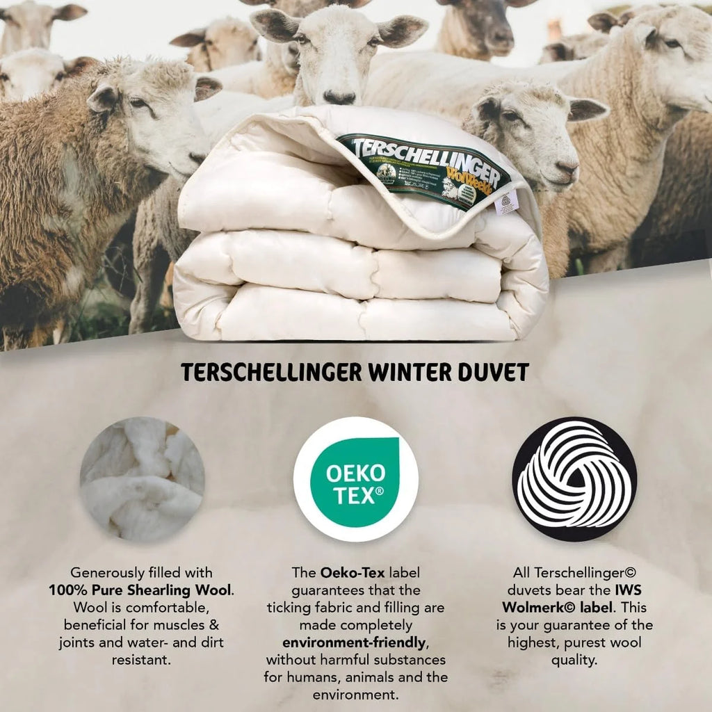 Terschellinger | Zimowa kołdra wełniana | 100% IWS Czysta wełna strzyżona Kołdra pojedyncza | 200x200 cm