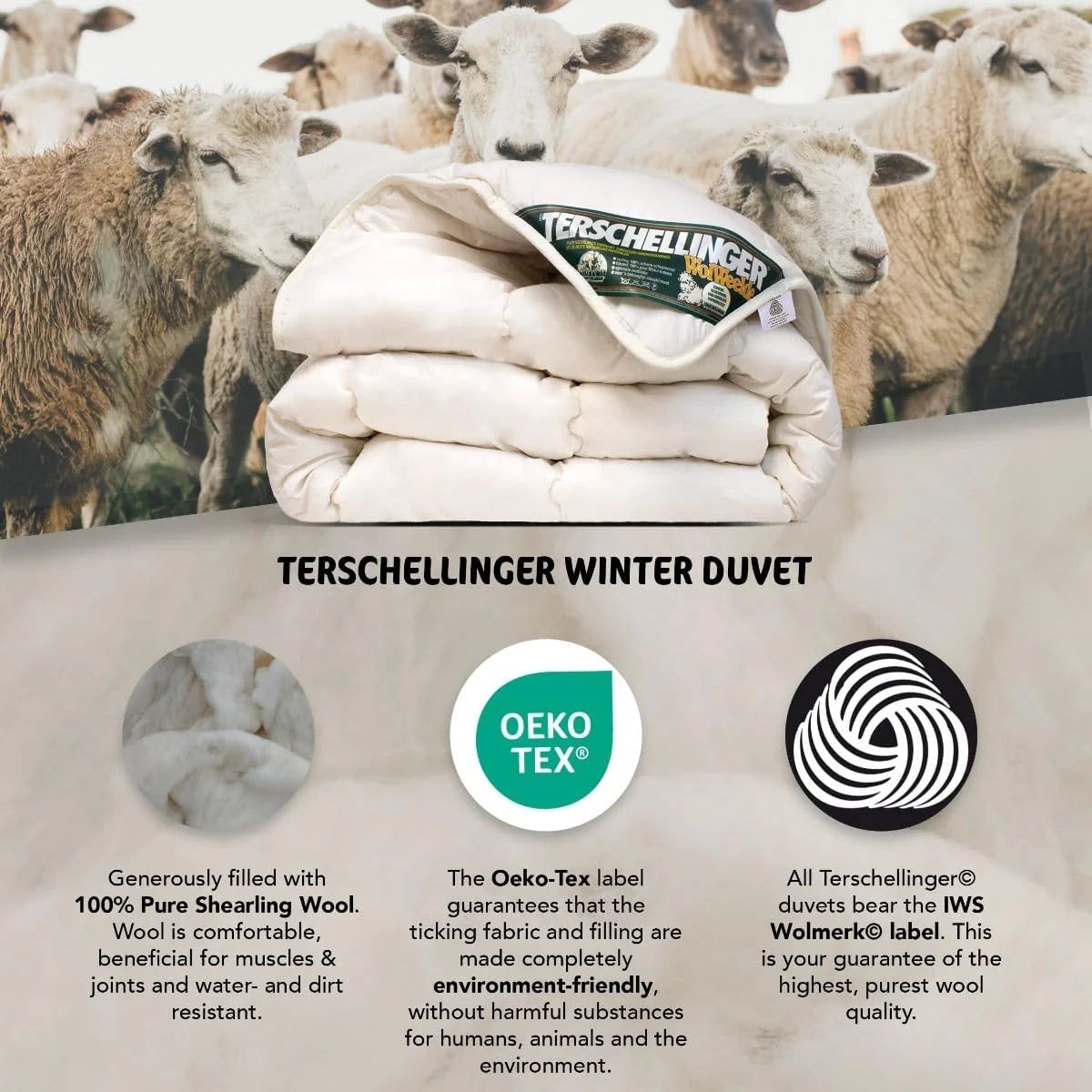 Terschellinger | Zimowa kołdra wełniana | 100% IWS Czysta wełna strzyżona Kołdra pojedyncza | 200x200 cm