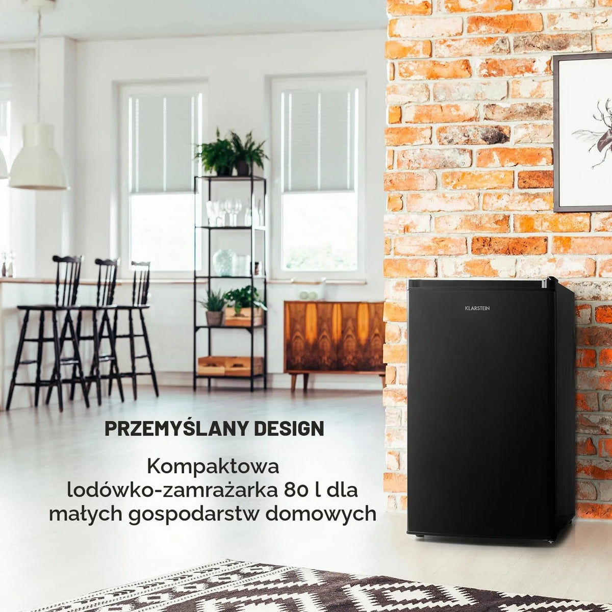 Kombinacja lodówko-zamrażarki Klarstein Cool Cousin - pojemność: 80 l, lodówka: 69 l, 3-gwiazdkowa zamrażarka: 11 l, klasa energetyczna E, 2 poziomice szkła, komora na zapiekacze, kolor czarny