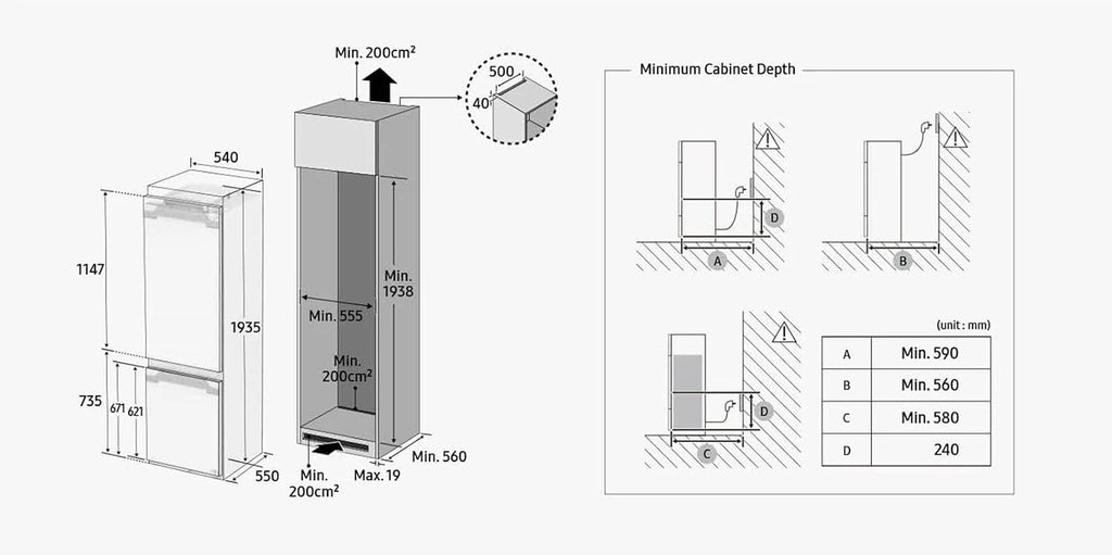 Samsung BRB80F30ADF0EF lodówko-zamrażarka do zabudowy, AI z zamrażarką, 194 cm, 297 l, No Frost+, AI Energy Mode, Twin Cooling+, Cool Select+, biała