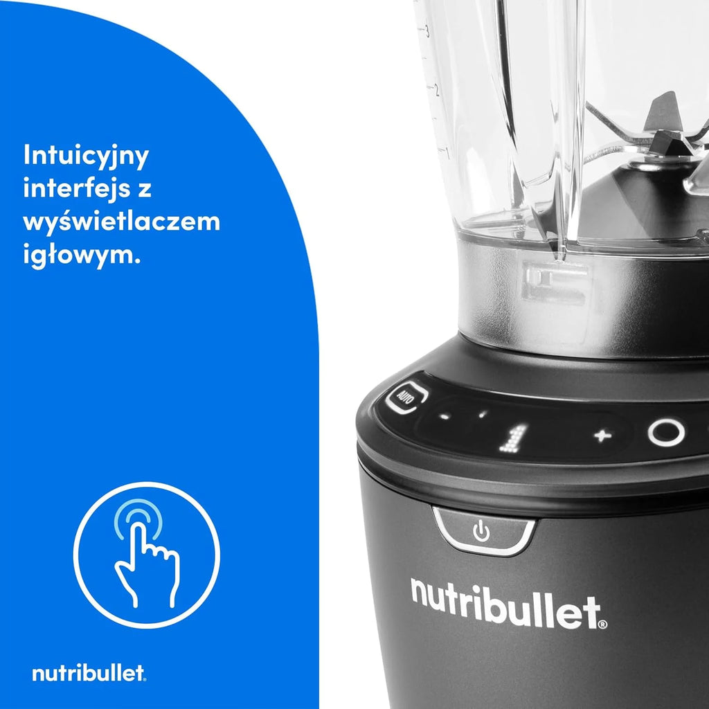 Nutribullet SmartSense Blender Combo NBF550DG z 5 zmiennymi prędkościami, funkcją pulsu, kubek 946 ml i 710 ml z uchwytem, inteligentny cykl automatyczny, pokrywa To-Go, 1500 W, czarny
