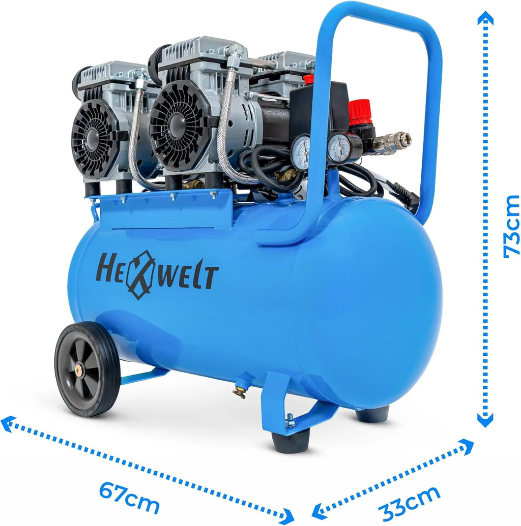 Kompresor 50L sprężarka powietrza 8 bar, 1500W / 3000W, bezolejowy lub olejowy, 250–380 l/min, 1/4", 2 wyjścia, manometr, reduktor ciśnienia, do warsztatu, garażu i opon (4T-50L)