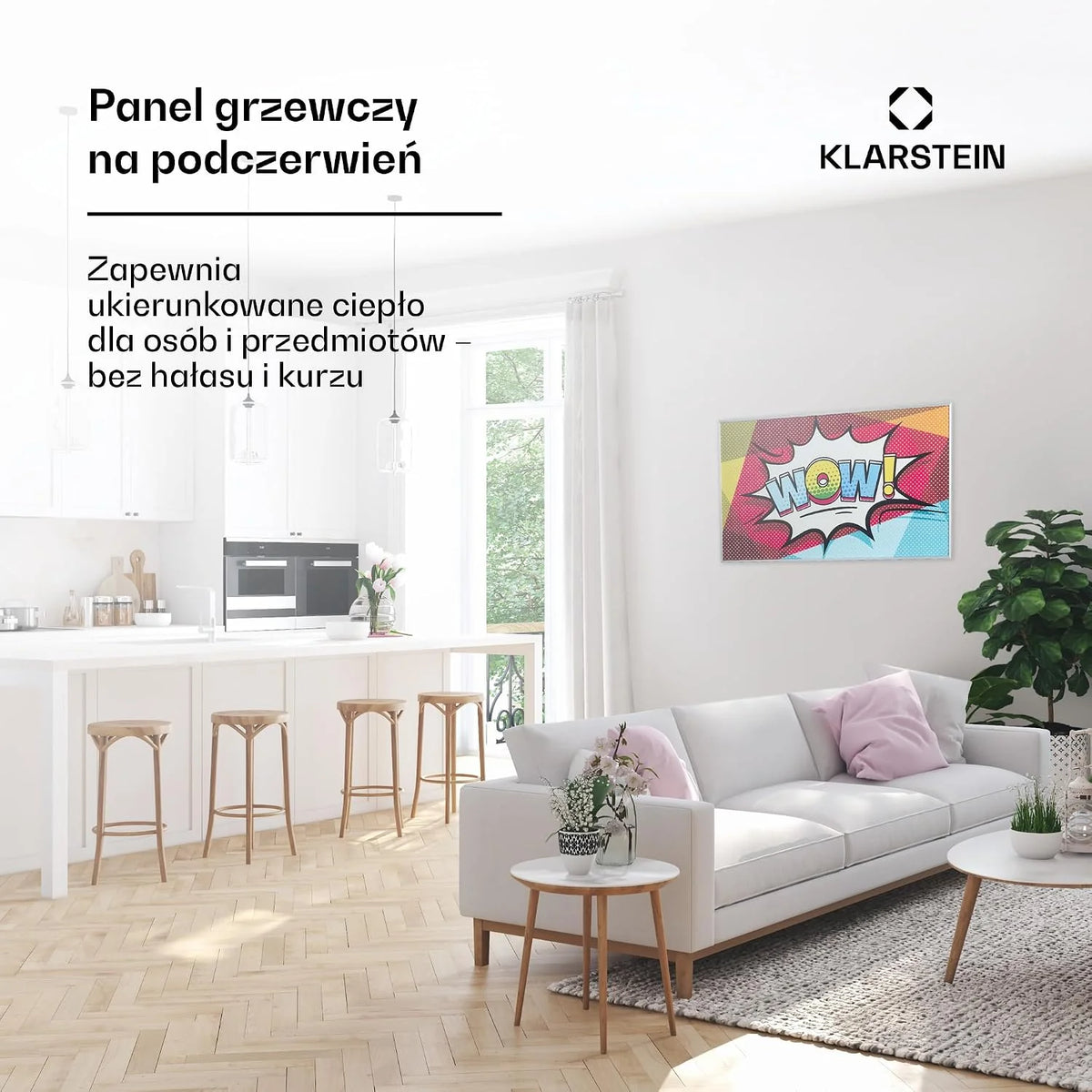 Klarstein Ogrzewanie na podczerwień z termostatem, 600W grzejnik elektryczny, Grzejnik obrazowy do montażu ściennego, IR z pilotem, Wykrywanie otwartego okna, do pomieszczeń wilgotnych