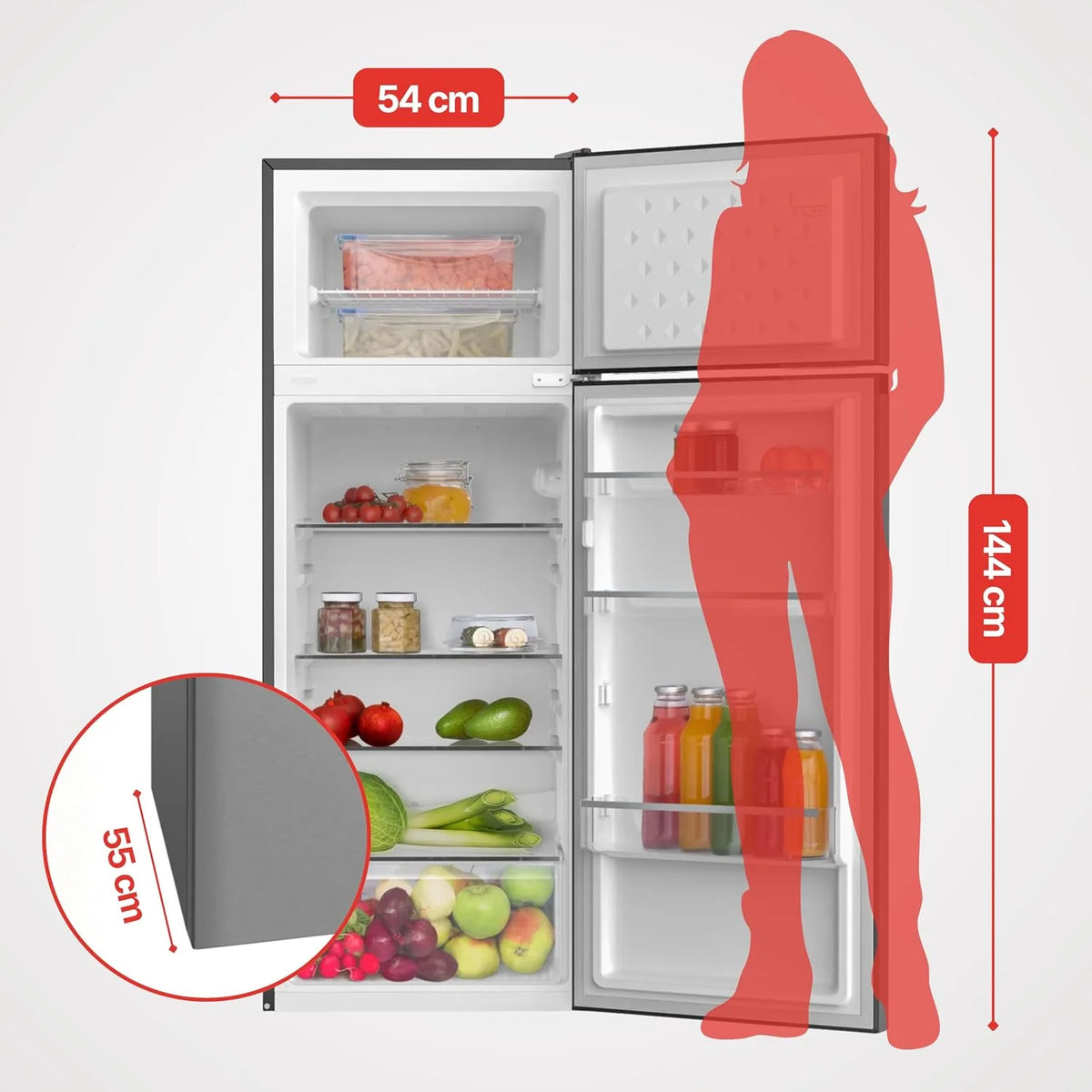 Amica DT 374 160 E lodówko-zamrażarka/wysokość 144 cm/pojemność użytkowa 211 l/wygląd stali szlachetnej