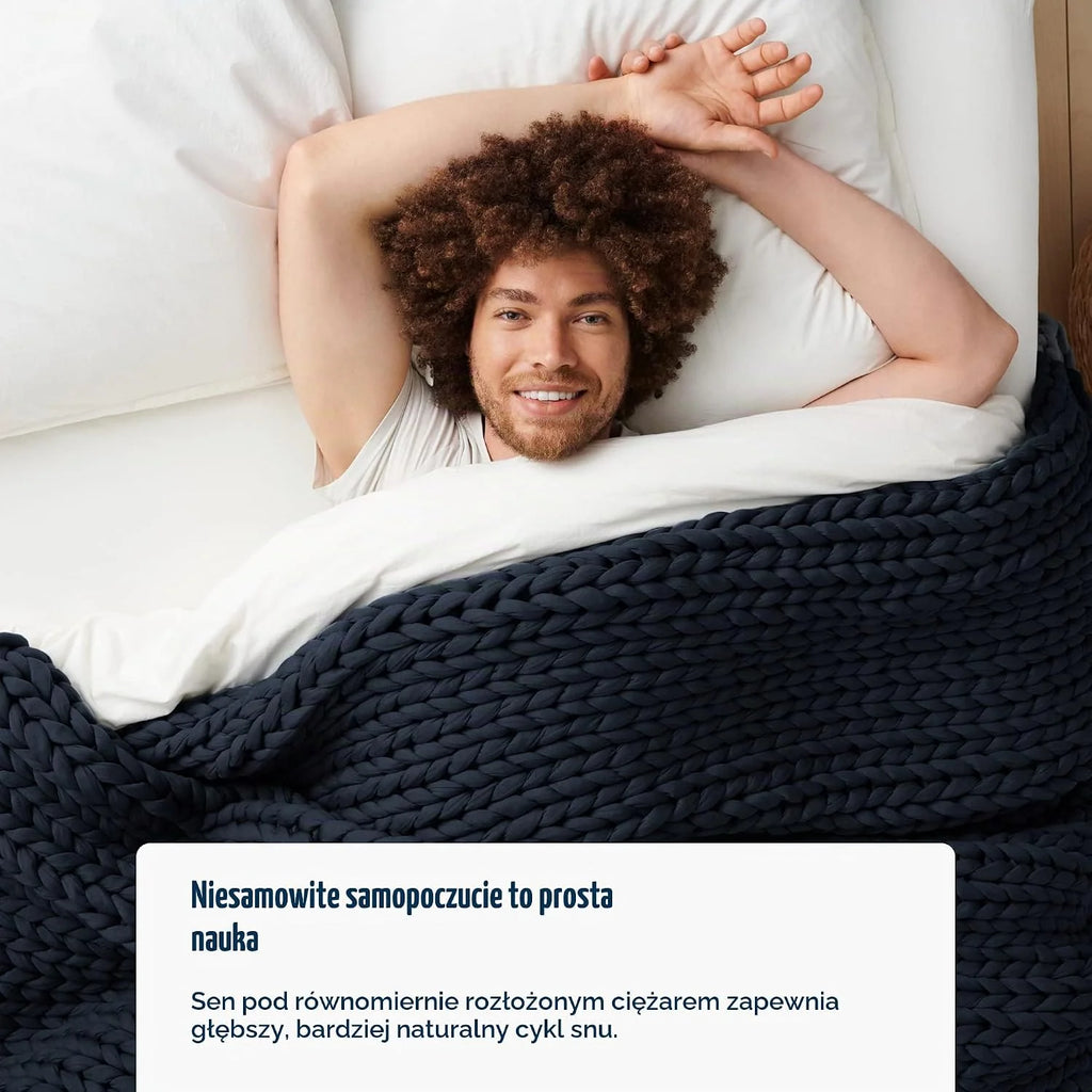 Bearaby Bawełniany ręcznie dzianinowy koc obciążeniowy dla dorosłych, gruby koc z dzianiny, zrównoważony, oddychający, organiczny, chłodzący, można prać w pralce, niebieski (Midnight Blue, 6,8 kg)